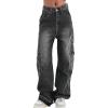 EMMIOL Cargo Pants Women Stretchy Wide Leg Baggy Jeans with Pockets Casual Trousers Y2K Vintage Streetwear Trendy 2025(Black01)