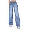 EMMIOL Cargo Pants Women Stretchy Wide Leg Baggy Jeans with Pockets Casual Trousers Y2K Vintage Streetwear Trendy 2025(Blue)