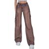 EMMIOL Cargo Pants Women Stretchy Wide Leg Baggy Jeans with Pockets Casual Trousers Y2K Vintage Streetwear Trendy 2025(Brown)