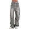 EMMIOL Cargo Pants Women Stretchy Wide Leg Baggy Jeans with Pockets Casual Trousers Y2K Vintage Streetwear Trendy 2025(Gray01)