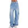 EMMIOL Cargo Pants Women Stretchy Wide Leg Baggy Jeans with Pockets Casual Trousers Y2K Vintage Streetwear Trendy 2025(Light Blue01)