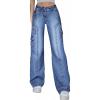 EMMIOL Cargo Pants Women Stretchy Wide Leg Baggy Jeans with Pockets Casual Trousers Y2K Vintage Streetwear Trendy 2025(Mid Blue)