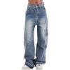 EMMIOL Cargo Pants Women Stretchy Wide Leg Baggy Jeans with Pockets Casual Trousers Y2K Vintage Streetwear Trendy 2025(Mid Blue01)