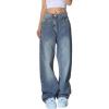 EMMIOL Women Baggy Jeans Mid-Low Waist Boyfriend Streetwear Vintage Jeans Wide Leg Denim Pants(Blue)