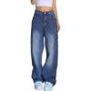 EMMIOL Women Baggy Jeans Mid-Low Waist Boyfriend Streetwear Vintage Jeans Wide Leg Denim Pants(Classic Blue)