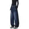 EMMIOL Women Baggy Jeans Mid-Low Waist Boyfriend Streetwear Vintage Jeans Wide Leg Denim Pants(Denim Blue)