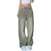 EMMIOL Women Baggy Jeans Mid-Low Waist Boyfriend Streetwear Vintage Jeans Wide Leg Denim Pants(Green)