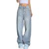 EMMIOL Women Baggy Jeans Mid-Low Waist Boyfriend Streetwear Vintage Jeans Wide Leg Denim Pants(Light Blue)