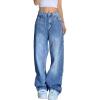 EMMIOL Women Baggy Jeans Mid-Low Waist Boyfriend Streetwear Vintage Jeans Wide Leg Denim Pants(Sky Blue)