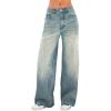 EMMIOL Women Baggy Jeans Mid-Low Waist Boyfriend Streetwear Vintage Jeans Wide Leg Denim Pants(Washed Blue)