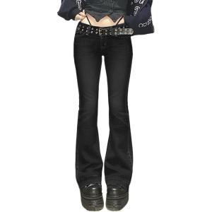 EMMIOL Bell Bottom Jeans for Women Flare Stretchy Mid-Low Rise Skinny Denim Pants Trendy Fall 90s Outfits(Black)