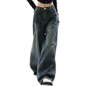 EMMIOL Women Baggy Jeans Mid-Low Waist Boyfriend Streetwear Vintage Jeans Wide Leg Denim Pants(6-black)