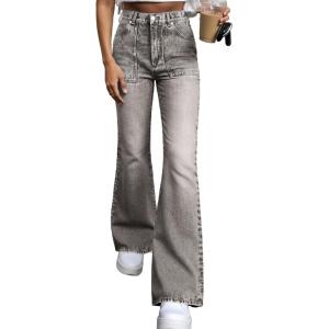 EMMIOL Women’s Classic Straight Leg Jeans Stretchy High Waisted Flare Bell Bottom Jeans Basic Bootcut Denim Pants Trendy Fall(A-gray Black)