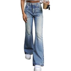 EMMIOL Women’s Classic Straight Leg Jeans Stretchy High Waisted Flare Bell Bottom Jeans Basic Bootcut Denim Pants Trendy Fall(A-light Blue)