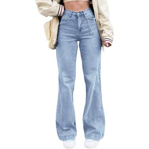 EMMIOL Women’s Classic Straight Leg Jeans Stretchy High Waisted Flare Bell Bottom Jeans Basic Bootcut Denim Pants Trendy Fall(B-light Blue)