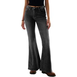 EMMIOL Women’s Classic Straight Leg Jeans Stretchy High Waisted Flare Bell Bottom Jeans Basic Bootcut Denim Pants Trendy Fall(C-black)