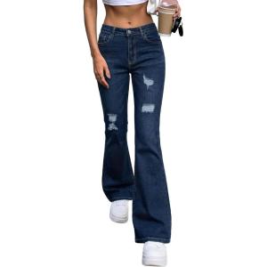 EMMIOL Women’s Classic Straight Leg Jeans Stretchy High Waisted Flare Bell Bottom Jeans Basic Bootcut Denim Pants Trendy Fall(Mid Rise Dark Blue)