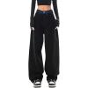EMMIOL Women Baggy Jeans Patchwork Mid-Low Waist Wide Leg Jeans Boyfriends Pants 90s Loose Denim Pants(Black)