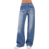 EMMIOL Women High Waisted Wide Leg Baggy Jean Straight Leg Stretch Denim Pants Mid Blue