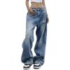 EMMIOL Women Wide Leg Jeans Mid-Low Waist Baggy Jeans Loose Boyfriends Jeans Y2K 90s Denim Pants(Blue)