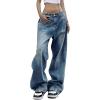 EMMIOL Women Wide Leg Jeans Mid-Low Waist Baggy Jeans Loose Boyfriends Jeans Y2K 90s Denim Pants(Retro Blue)