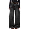 EMMIOL Womens Rivet Beading Rhinestone Wide Leg Jeans Low Rise Baggy Jeans Straight Denim Pants Trendy Fall(Bb001-black)