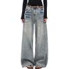 EMMIOL Womens Rivet Beading Rhinestone Wide Leg Jeans Low Rise Baggy Jeans Straight Denim Pants Trendy Fall(Bb001-retro Blue)