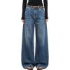 EMMIOL Womens Rivet Beading Rhinestone Wide Leg Jeans Low Rise Baggy Jeans Straight Denim Pants Trendy Fall(Bb002-blue)