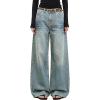 EMMIOL Womens Rivet Beading Rhinestone Wide Leg Jeans Low Rise Baggy Jeans Straight Denim Pants Trendy Fall(Bb002-old Blue)