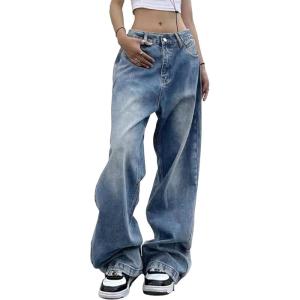 EMMIOL Women Wide Leg Jeans Mid-Low Waist Baggy Jeans Loose Boyfriends Jeans Y2K 90s Denim Pants(Blue)