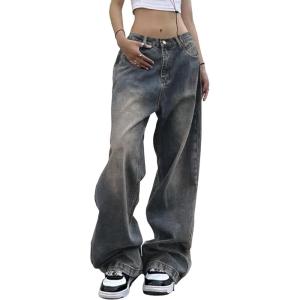 EMMIOL Women Wide Leg Jeans Mid-Low Waist Baggy Jeans Loose Boyfriends Jeans Y2K 90s Denim Pants(Dark Blue)