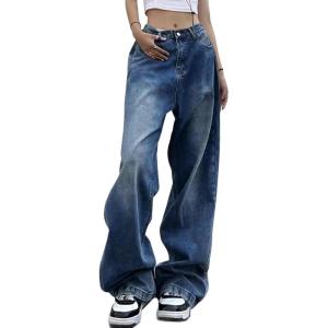 EMMIOL Women Wide Leg Jeans Mid-Low Waist Baggy Jeans Loose Boyfriends Jeans Y2K 90s Denim Pants(Mid-blue)