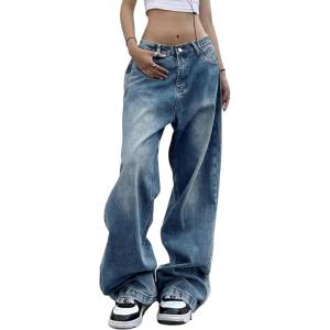 EMMIOL Women Wide Leg Jeans Mid-Low Waist Baggy Jeans Loose Boyfriends Jeans Y2K 90s Denim Pants(Retro Blue)