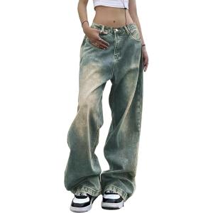 EMMIOL Women Wide Leg Jeans Mid-Low Waist Baggy Jeans Loose Boyfriends Jeans Y2K 90s Denim Pants(Washed Blue)