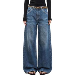 EMMIOL Womens Rivet Beading Rhinestone Wide Leg Jeans Low Rise Baggy Jeans Straight Denim Pants Trendy Fall(Bb002-blue)