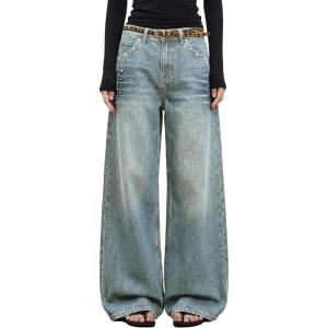 EMMIOL Womens Rivet Beading Rhinestone Wide Leg Jeans Low Rise Baggy Jeans Straight Denim Pants Trendy Fall(Bb002-old Blue)
