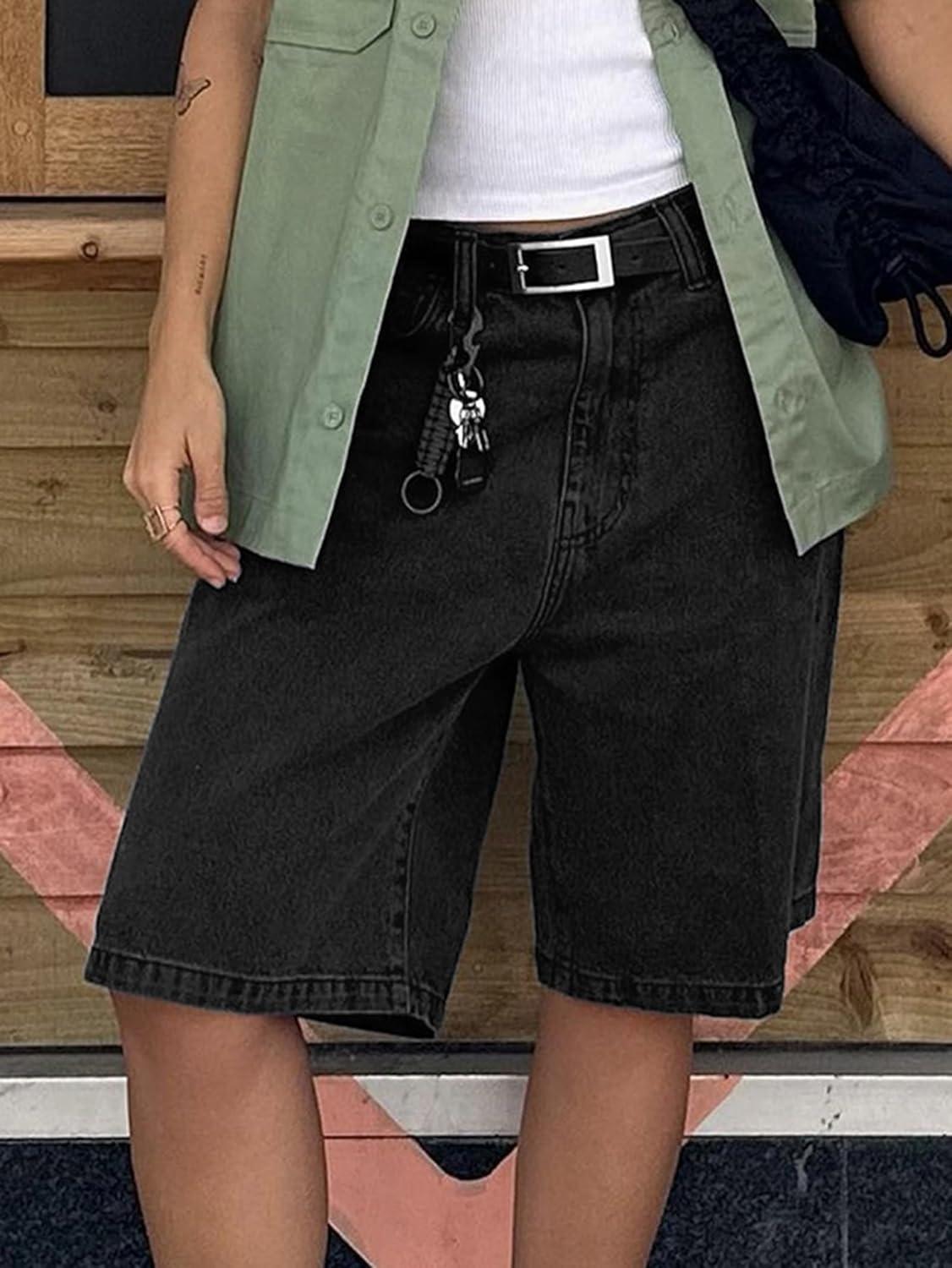 imageEMMIOL Women Jorts Shorts Wide Leg Baggy Jeans MidLow Waist Y2K Vintage Streetwear Denim Shorts