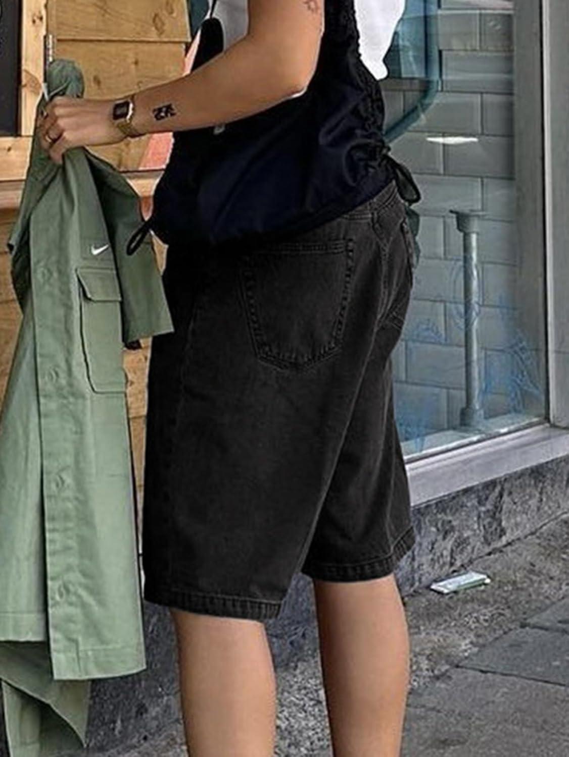 imageEMMIOL Women Jorts Shorts Wide Leg Baggy Jeans MidLow Waist Y2K Vintage Streetwear Denim Shorts