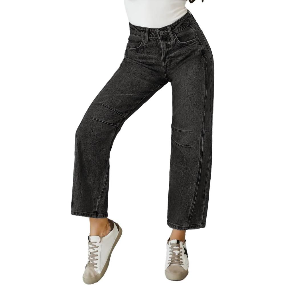 imageEIMMOL Straight Leg Jeans for Women Fall Fashion Cropped MidRise Boyfriend Micro Stretchy Denim Ankle PantsBlack