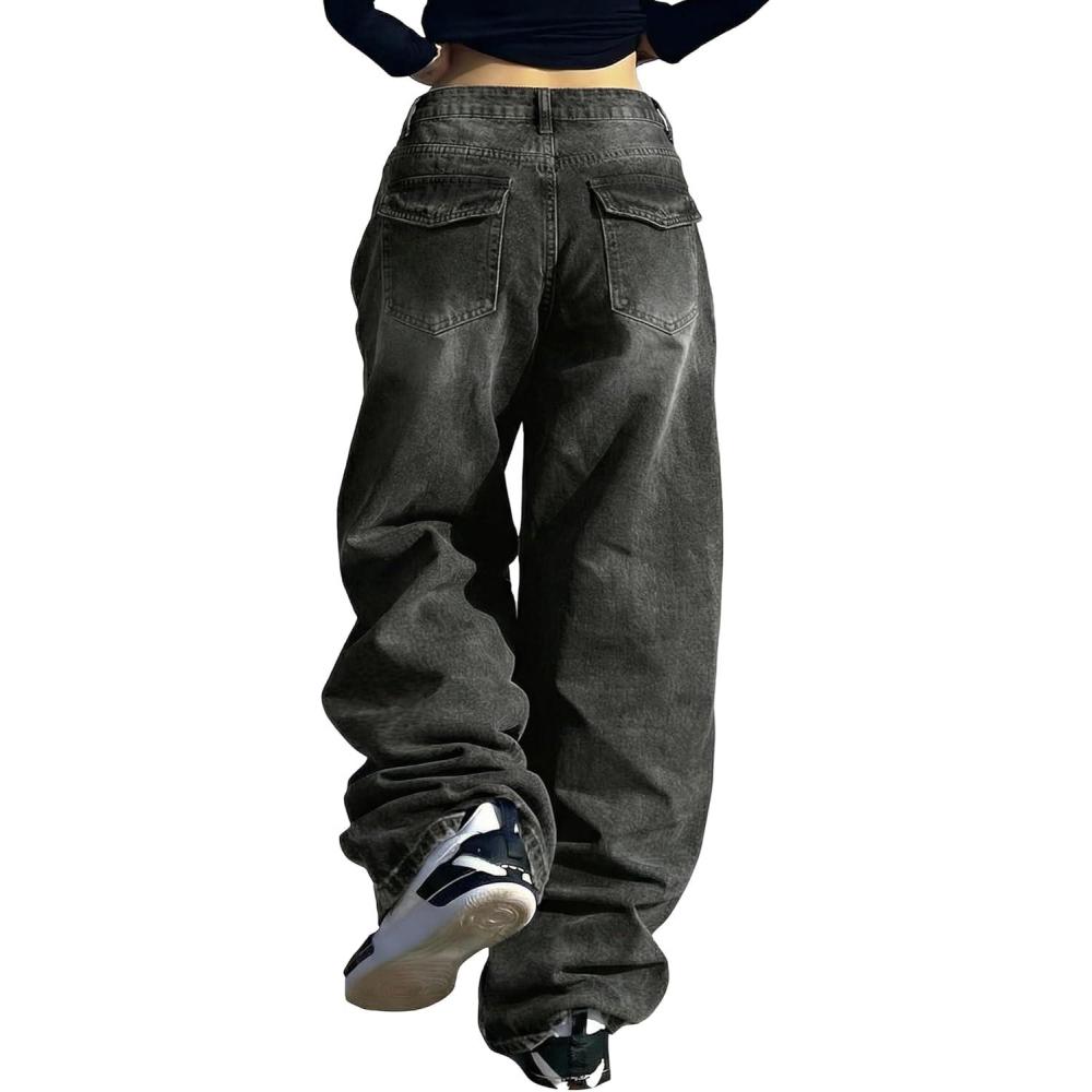 imageEMMIOL Baggy Jeans for Women Wide Leg Jeans Plus Size Boyfriends Denim Pants Y2K Vintage StyleAblack