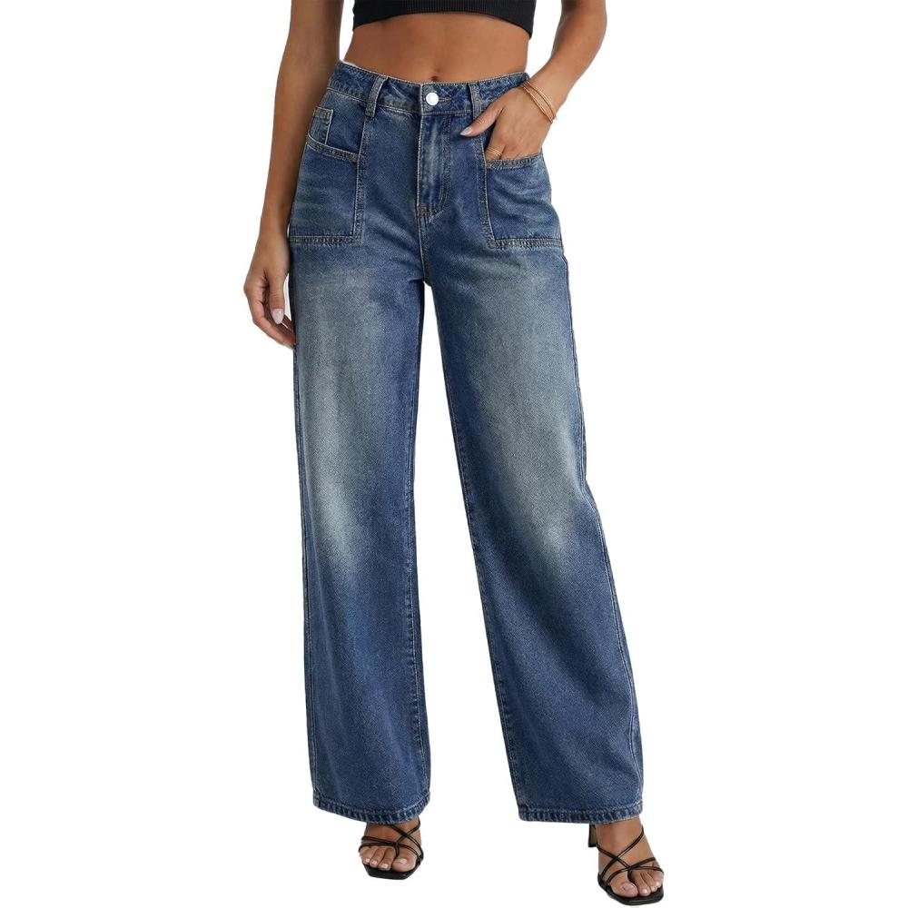imageEMMIOL Baggy Jeans for Women Wide Leg Jeans Plus Size Boyfriends Denim Pants Y2K Vintage StyleDblue Dark