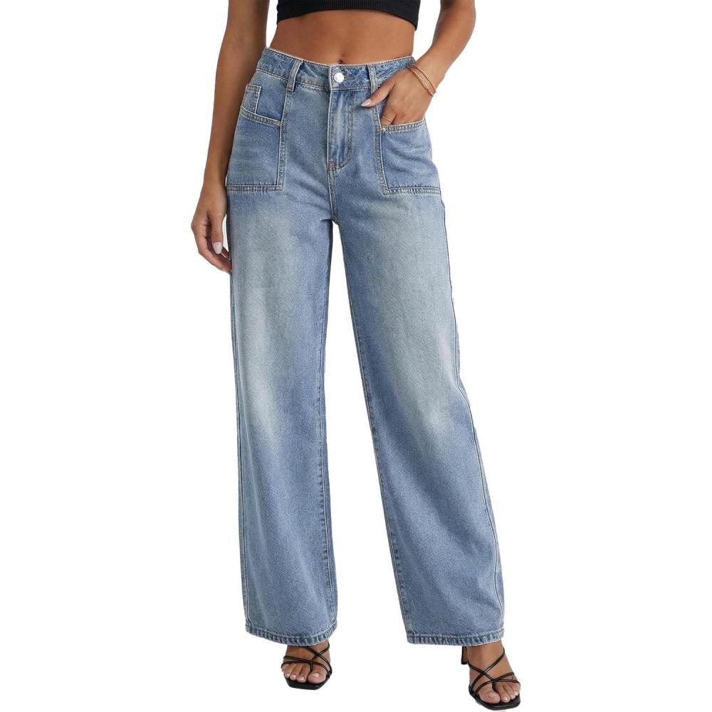imageEMMIOL Baggy Jeans for Women Wide Leg Jeans Plus Size Boyfriends Denim Pants Y2K Vintage StyleDblue Light