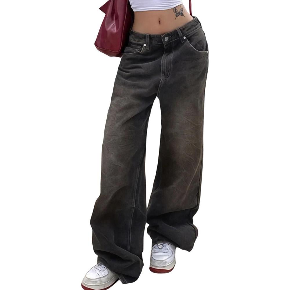 imageEMMIOL Baggy Jeans for Women Wide Leg Jeans Plus Size Boyfriends Denim Pants Y2K Vintage StyleFblack