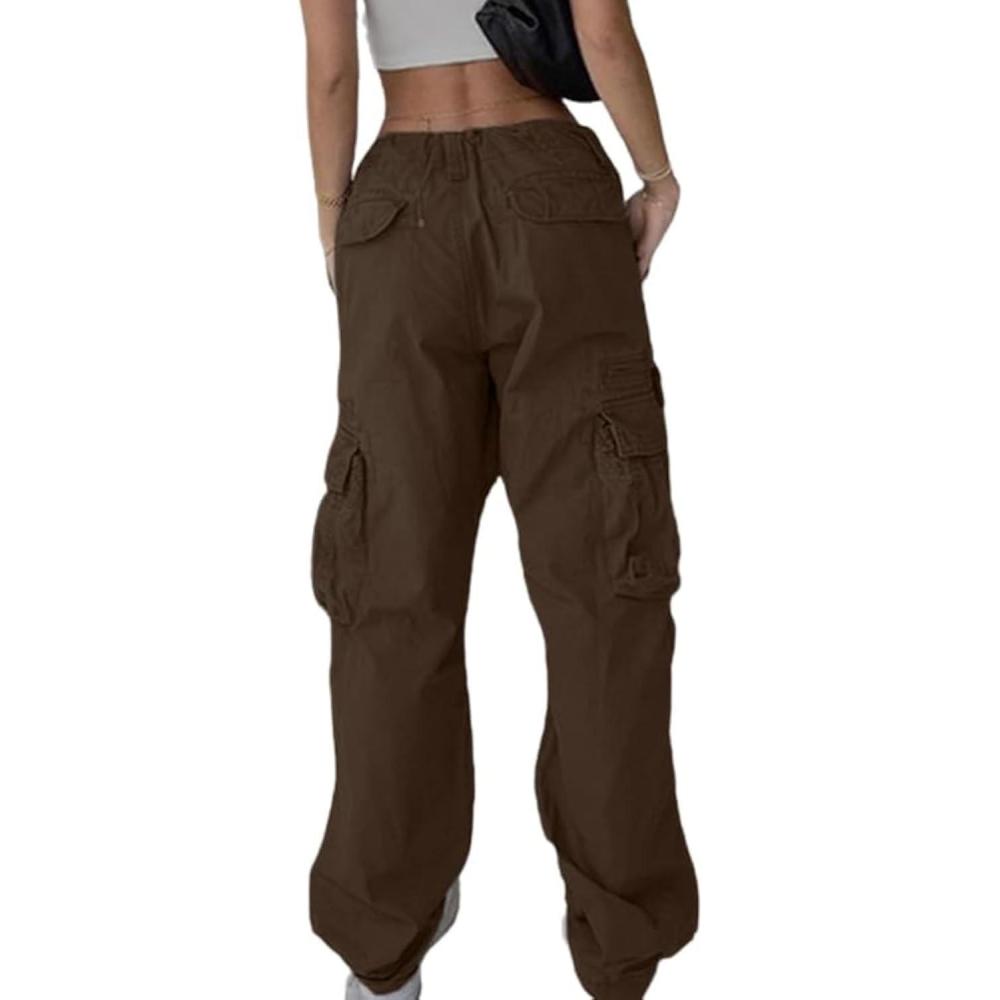 imageEMMIOL Cargo Pants for Women High Waisted with Pockets Y2K Streetwear Casual Tactical Travel Pants1brown