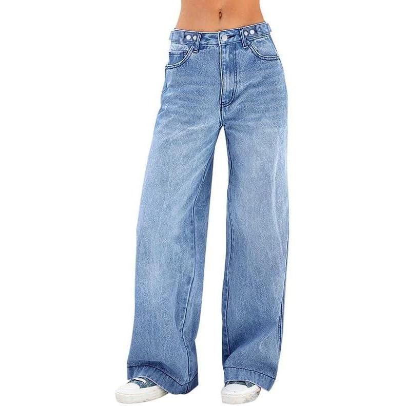 imageEMMIOL Womens Wide Leg Jeans Baggy Jeans Mid Waist Stretch Boyfriend Denim Pants Vintage Trousers with PocketLight Blue015