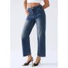 EMMIOL Stretchy Jeans for Women Straight Leg Mid Rise Wide Leg Trendy Jean Denim Pants with Patch Pocket