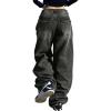 EMMIOL Baggy Jeans for Women, Wide Leg Jeans Plus Size Boyfriends Denim Pants, Y2K Vintage Style(A-black)
