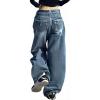 EMMIOL Baggy Jeans for Women, Wide Leg Jeans Plus Size Boyfriends Denim Pants, Y2K Vintage Style(C-dark Blue)
