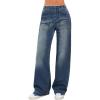 Emmiol Women Wide Leg Jeans Tummy Control Waisted Straight Stretchy Denim Pants with Pockets(A-dark Blue)