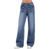 Emmiol Women Wide Leg Jeans Tummy Control Waisted Straight Stretchy Denim Pants with Pockets(B-mid Blue)